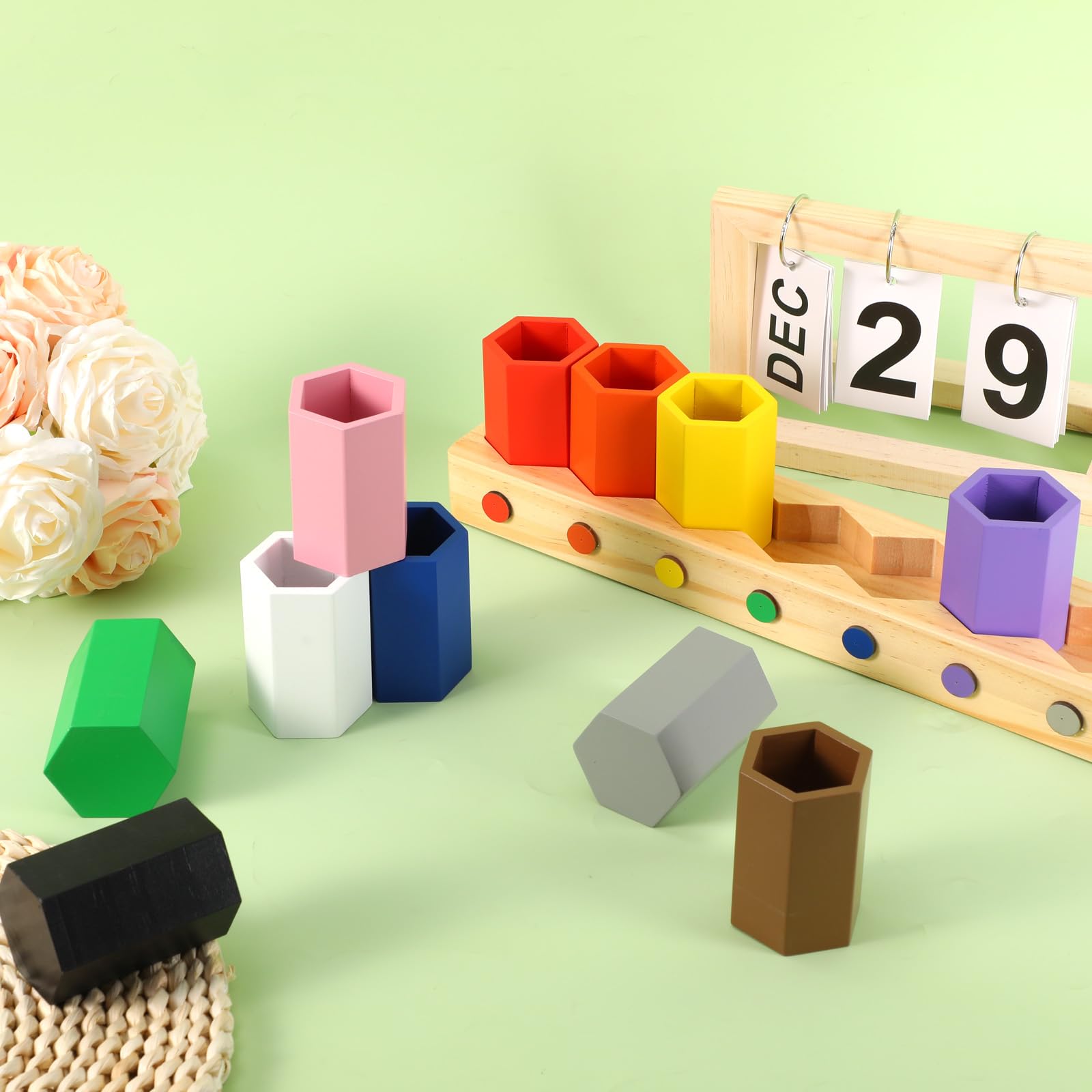 Boîte à Crayons Couleur en Bois, Pot Crayon Enfant pour 11 Crayons | de Couleur Porte-Crayons et Pot Amovibles Convient aux Enfants aux Bureaux et Bureaux à Domici