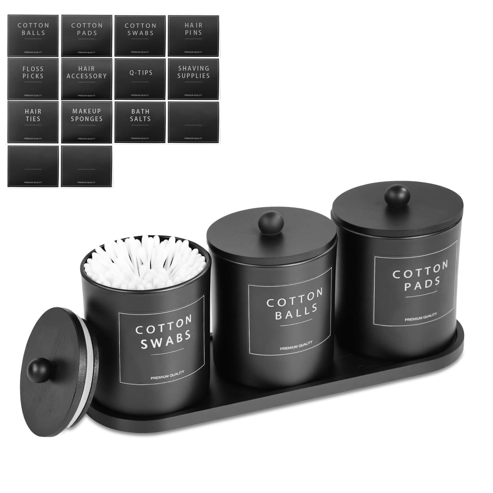 JJoexyfit 3-Pack Glass Cotton Bud Holder with Bamboo Tray & Lids