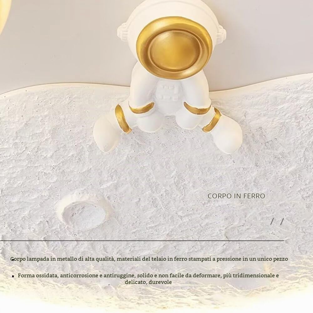 Plafoniera 3D Astronauta Luna Plafoniera LED Lampadario Astronauta Lampada da soffitto Cartoon Luna Apparecchio di illuminazione per camera da letto, cameretta dei bambini