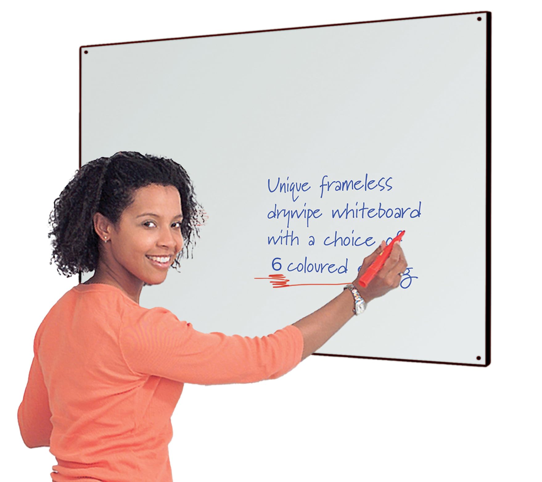 Wonderwall Frameless Dry-Wipe Whiteboard 90 x 60 CM with Coloured Contoured Edging - 6 Colours Available, Including (Black Trim) - for Schools, Offices, Home โ image 1