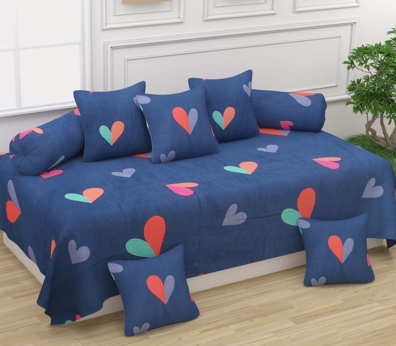 Light Blue Cotton Diwan Set - 8 Piece Bedding -12