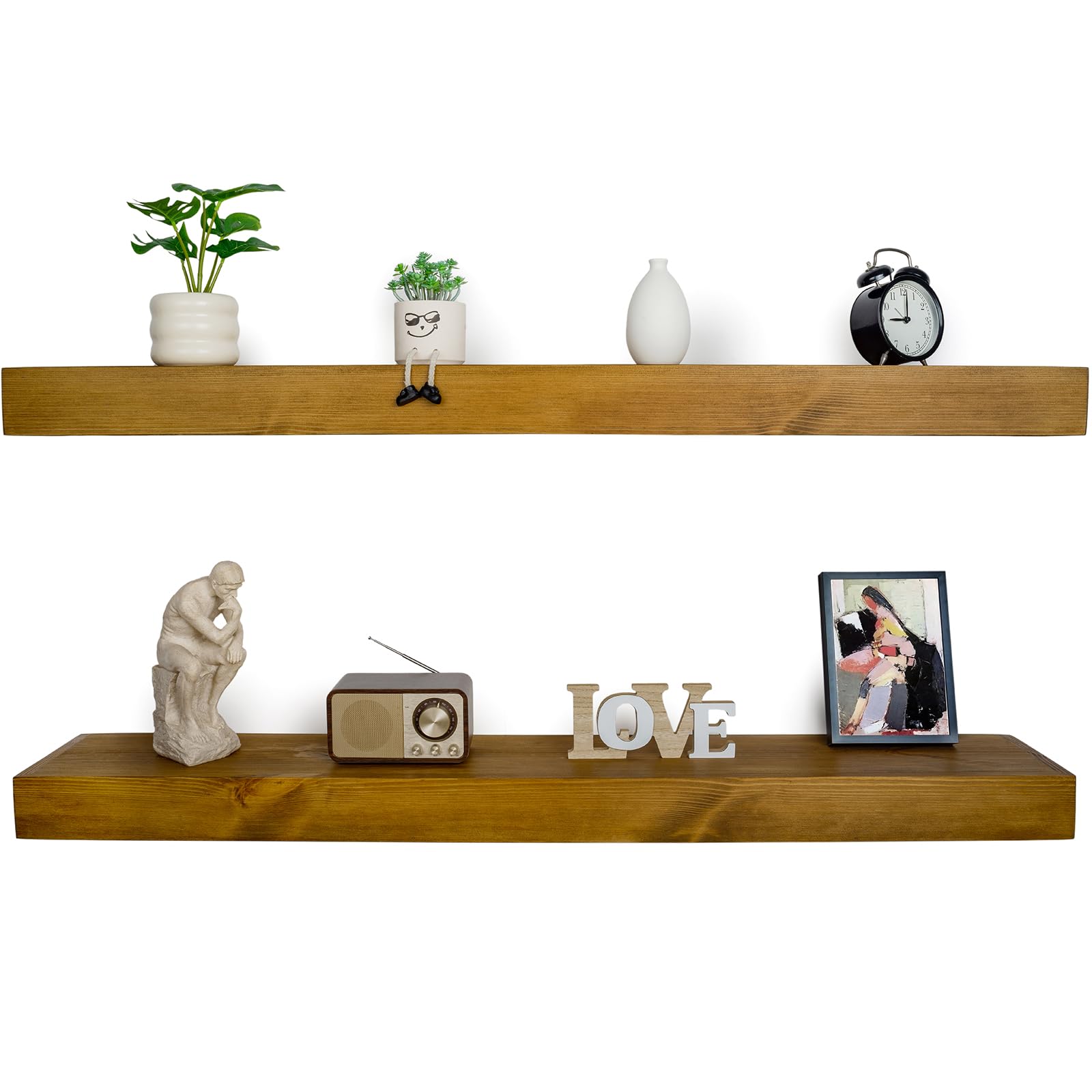 BANFFLOW Floating Shelves 3 inch Thick for Wall Set of 2,Solid Pine Wood Wall Mount Shelf for Kitchen Living Room Bedroom Bathroom,8" D x 60" L x 3"
