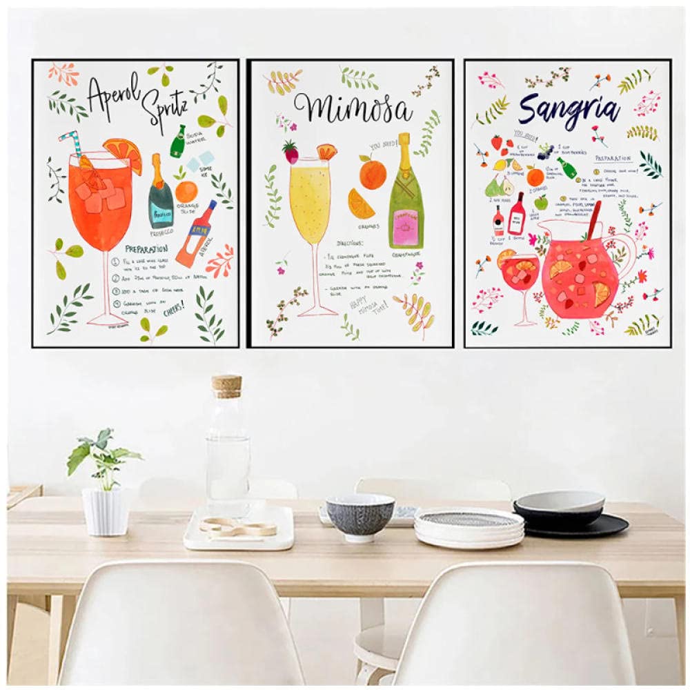 fmeyartCartoon Aperol Spritz Cocktail Posters And Print Sangria Mimosa Recipe Canvas Painting Club Bar Shop Wall Decoration Pictures 50X70Cmx3Pcs Unframed