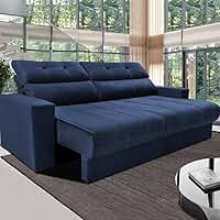 Sofá 3 lugares Cama inBox Clean com Assento Retrátil, Encosto Reclinável em Tecido Velusoft e 170cm de Largura - Azul