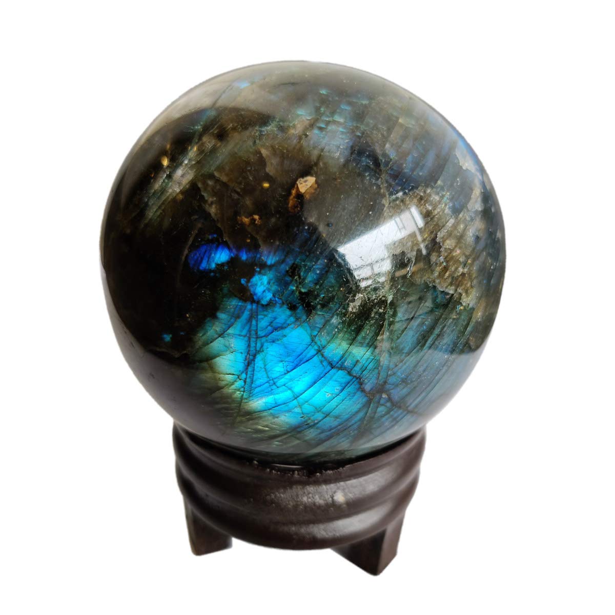 9Dzine Labradorite Crystal Sphere Ball for Home Decor Items 350-400 Gm | Feng Shui Gemstone Ball for Healing Meditation Energy Chakra Balancing