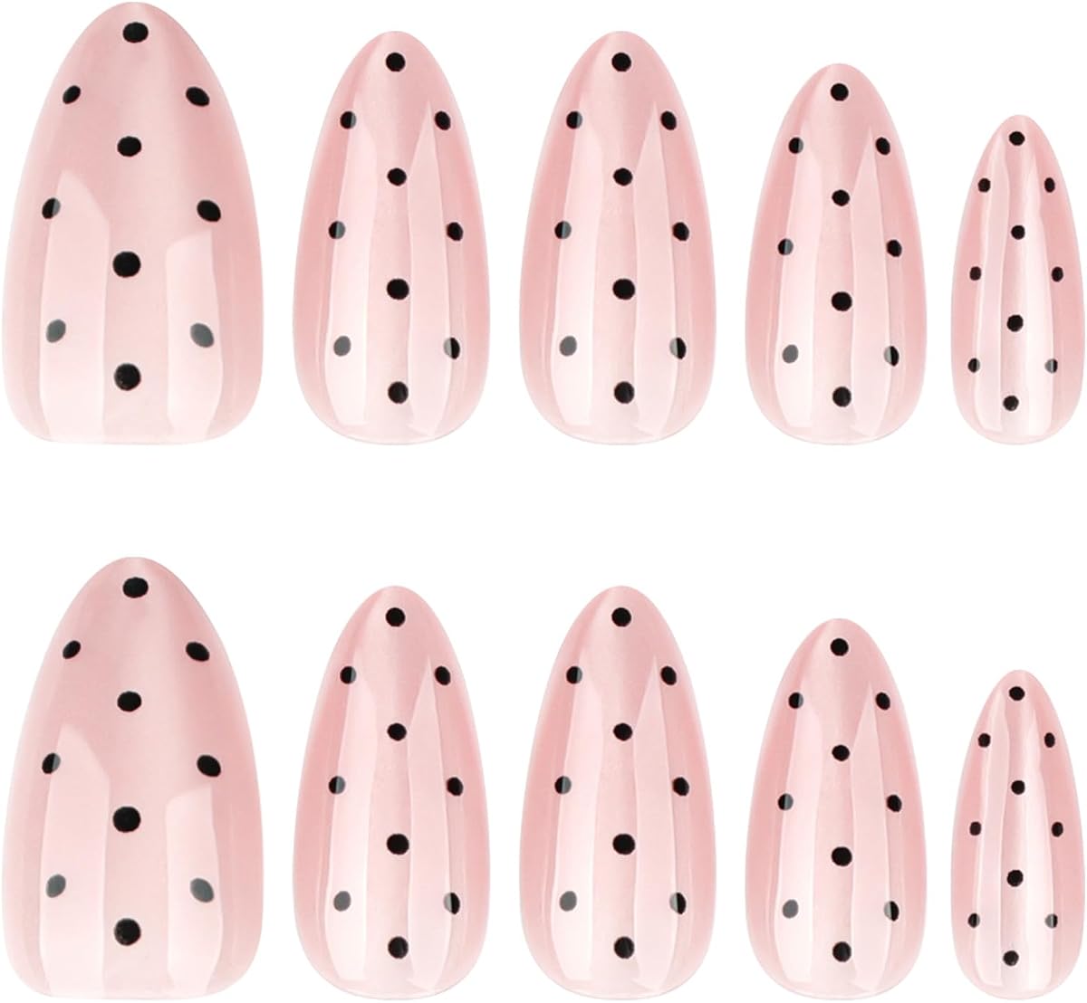 Pink Nude Cat Eye Polka Press On Nails Medium Almond, Salon-Quality Acrylic Fake Nails, Stylish Design, Reusable Stick-Ons, Spring Summer DIY Nail Art Kit for Women | Daily/Party Gift 24 Pcs