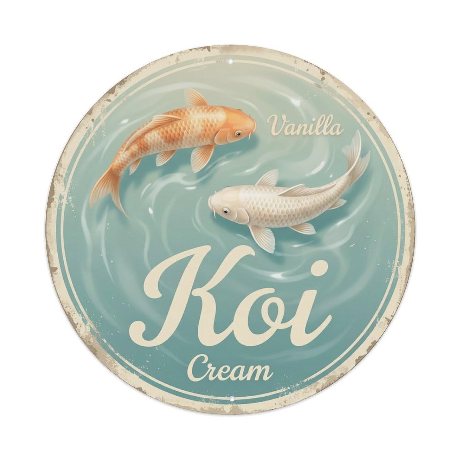 Koi Fish Vanilla Cream Waters Soft White Gentle Pure Metal Tin Sign