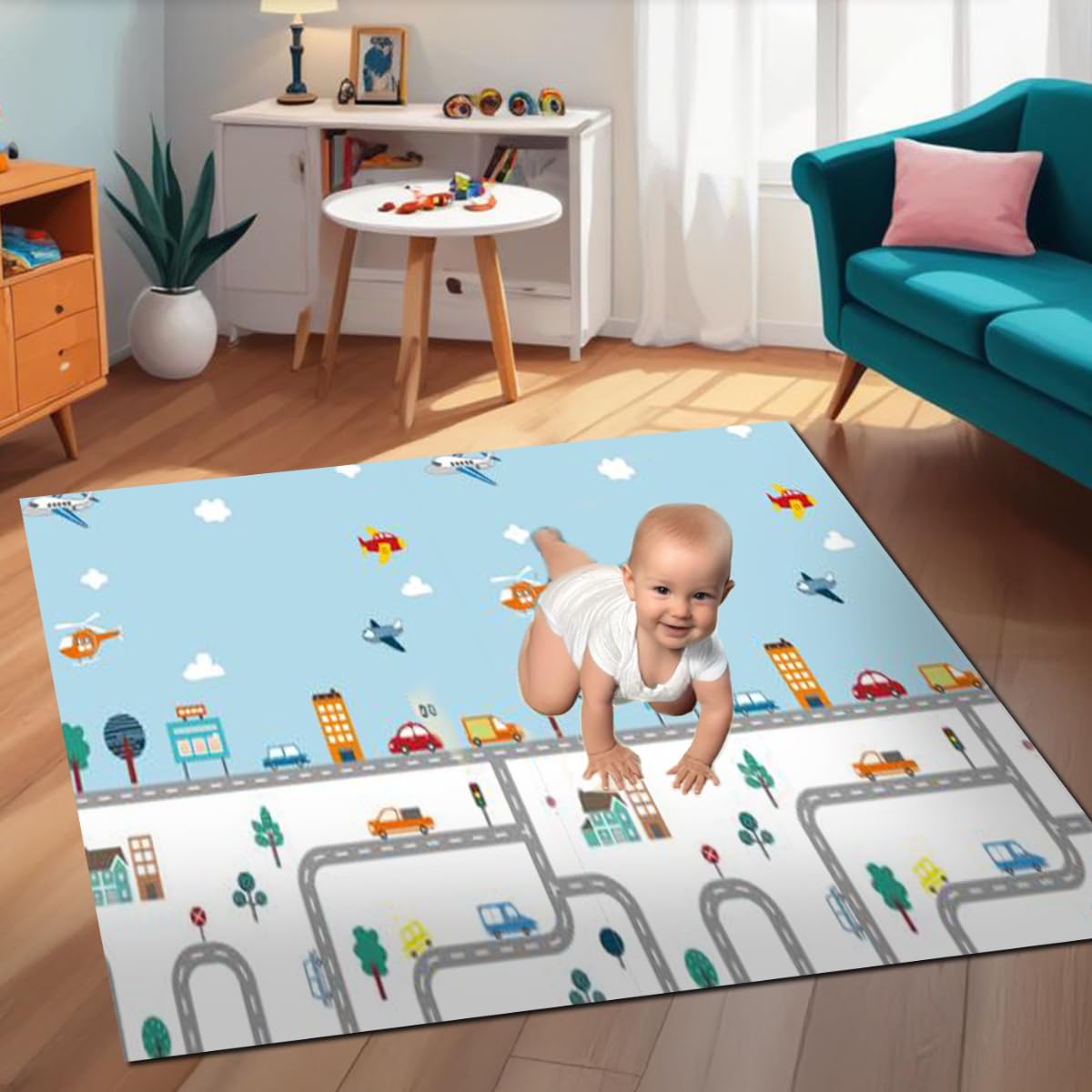 awenest Certified BPA-free Baby Mat - Double Sided, Water Proof, Extra Large Size, Infant Play mats for Kids, Baby Carpet,Crawling Baby Play Mat, Non-Slip Crawl Floor Mat Waterproof Portable Outdoor/Indoor Use - Forest Track-image-3