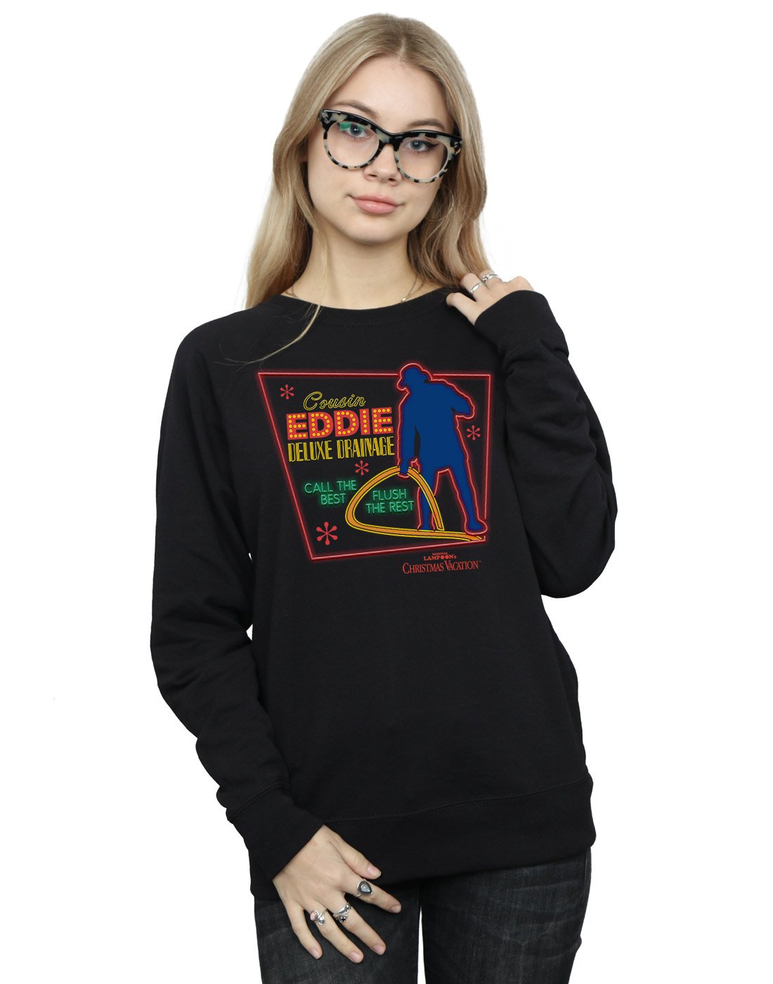 National Lampoon's Women's Black Christmas Vacation Cousin Eddie Sweatshirt Medium