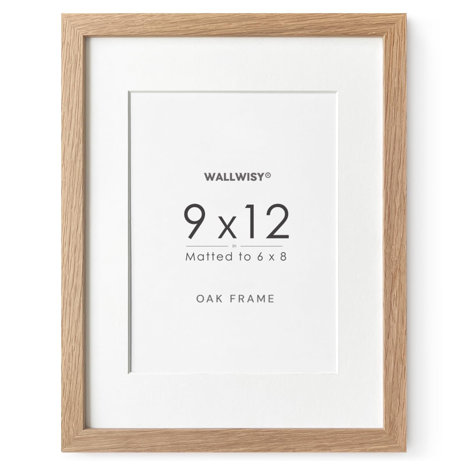 wallwisy 9x12 Wood Frame, Solid Oak 9x12 Picture Frame with Mat to 6x8, Natural Oak 12x9 Frames, Set of 1
