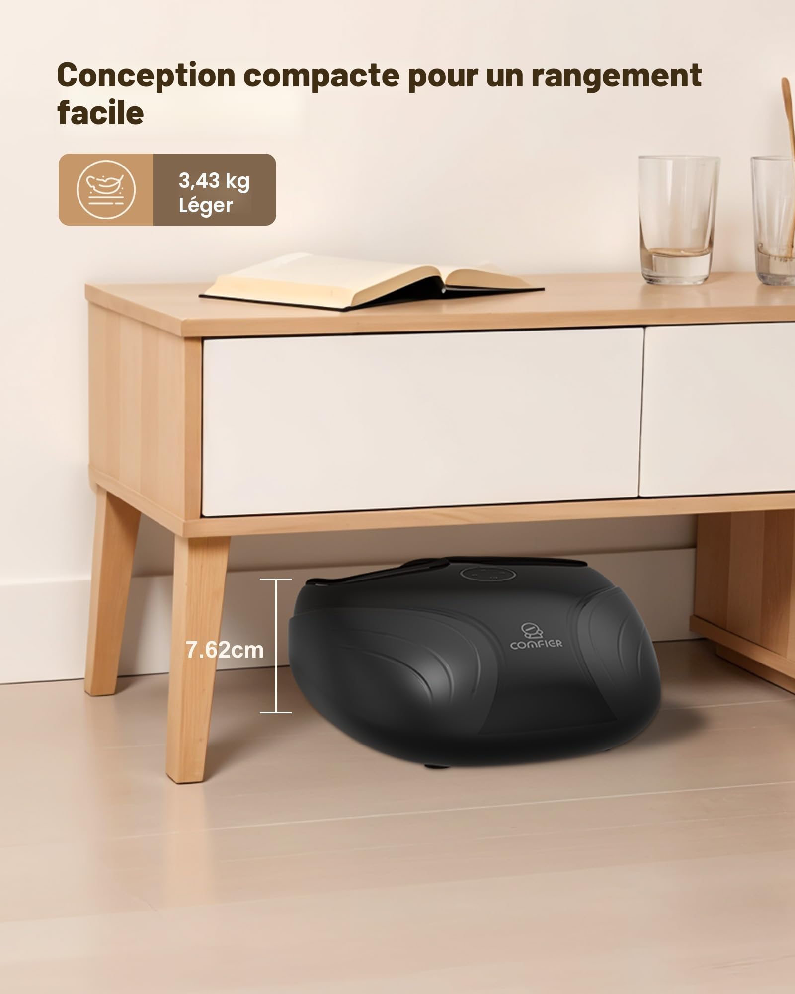 COMFIER Masseur Pied Professionnel - Appareil de Massage Pieds Shiatsu avec Chaleur, Pétrissage en Profondeur, Roulement 3D et Compression d'Air pour une Détente Complète - Cadeau pour homme/femme