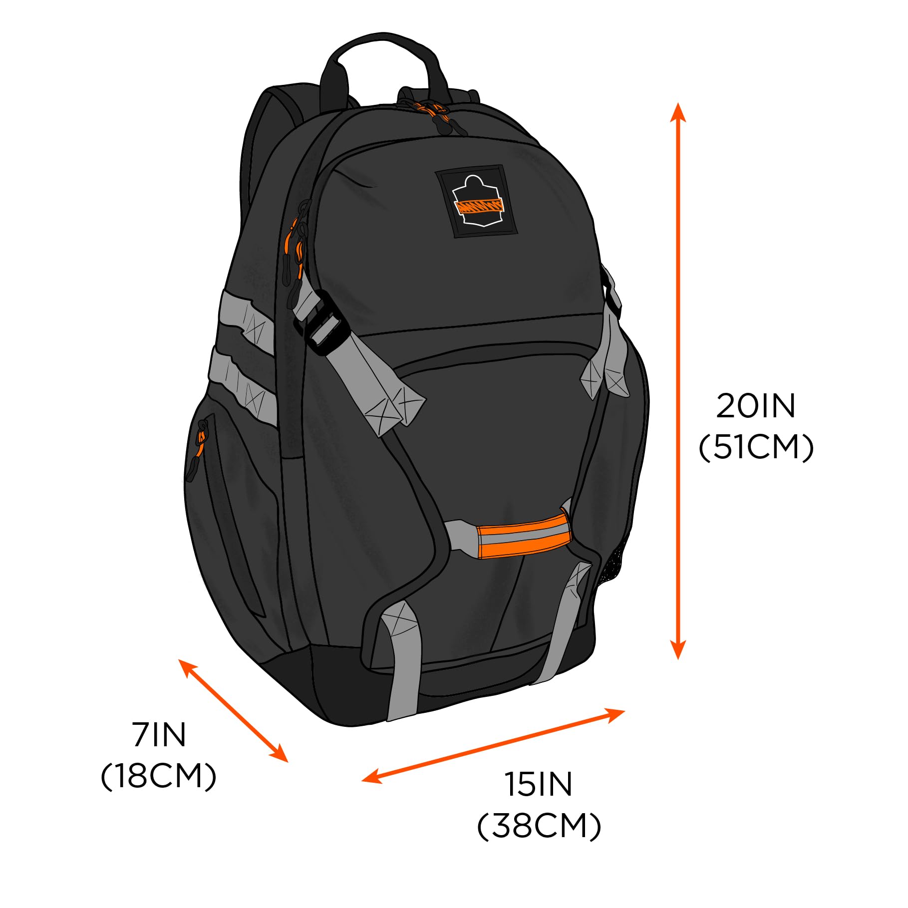 Ergodyne Arsenal 5188 Work Gear Sac à dos de chantier avec rangement pour casque rigide, bretelles rembourrées, capacité de 39 L, noir, taille L