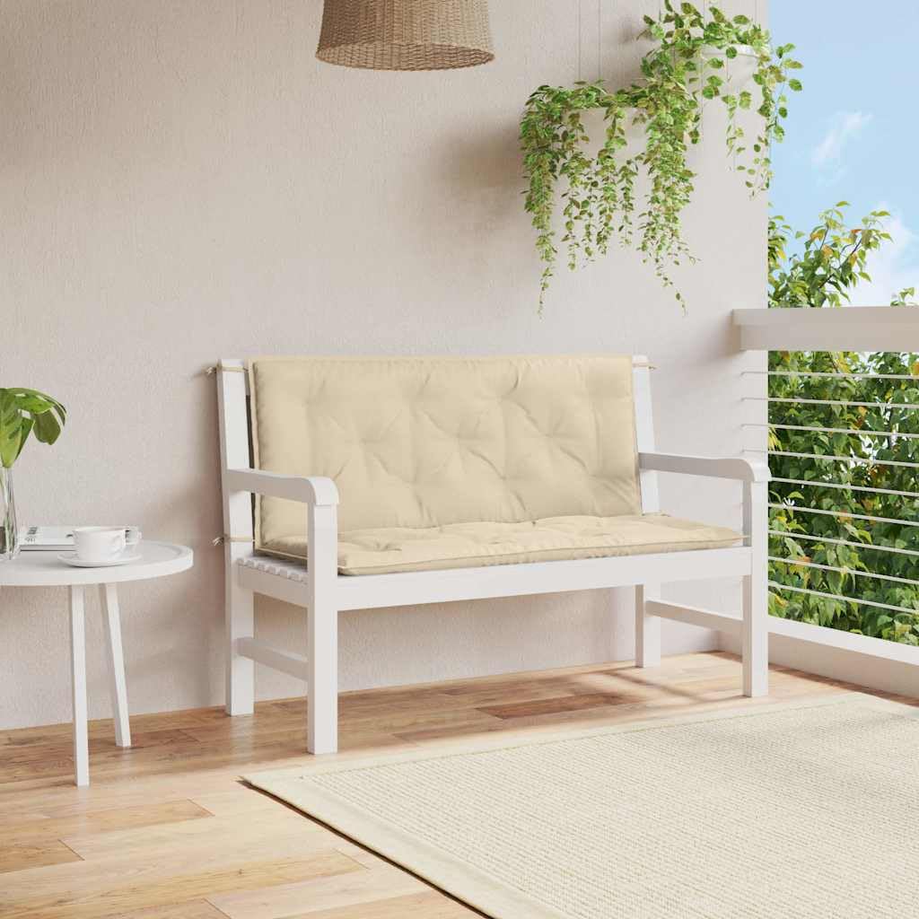 Cuscino per panca da giardino beige, in tessuto Oxford, 120 x (50+50) x 7 cm, imbottito, con lacci antiscivolo, per balcone, terrazza, sedia da giardino, per esterni e interni, comodo cuscino