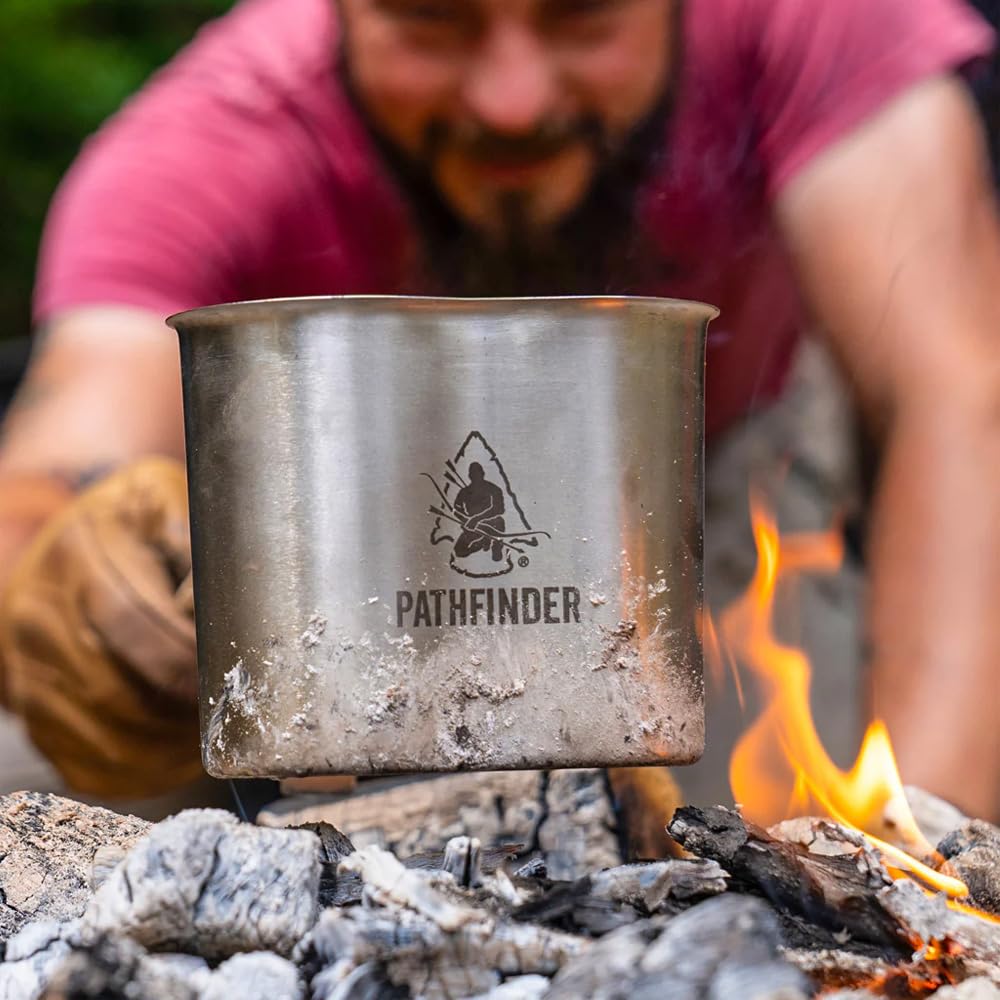 The Pathfinder School Stainless Steel Canteen Cooking Set - 3-Piece Backpacking Mess Kit, Hiking Cooking Set, Camping Cookware & Trail Gear, Great for Backpacking, Outdoor Camping, Hiking and Picnic