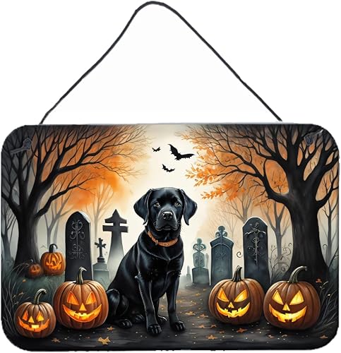 Caroline's Treasures DAC2015DS812 Black Labrador Retriever Spooky Halloween Wall or Door Hanging Prints Letrero de metal de aluminio para cocina,