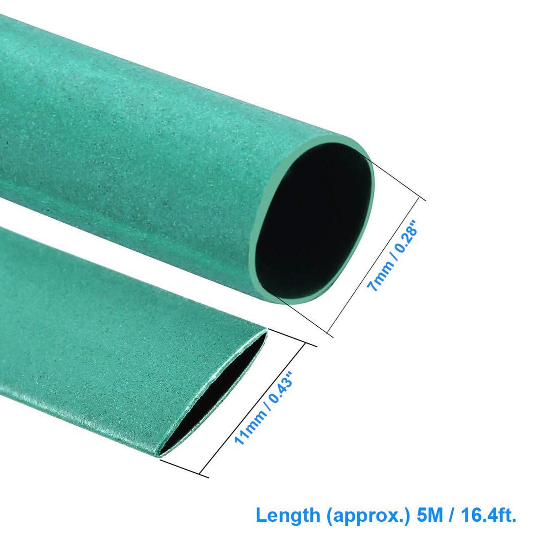 Unifizz Heat Shrink Tubing 7mm Dia 11mm Flat Width 2:1 Ratio Shrinkable Tube Cable Sleeve 5m - Green - Image 2