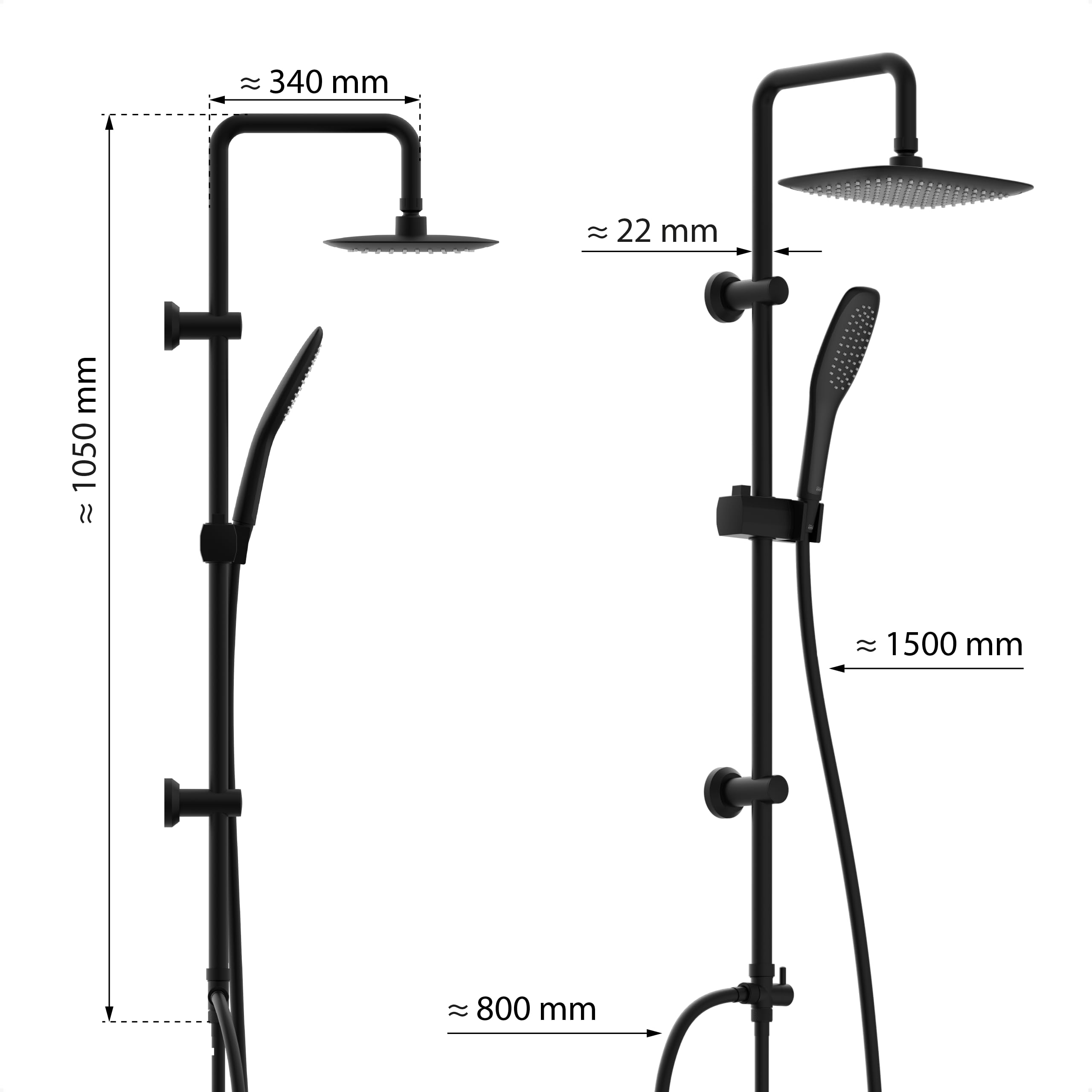 EISL Easy Fresh DX12006BL-A - Juego de ducha sin grifo (250 x 250 mm, sistema de ducha sin grifería 2 en 1, con ducha de lluvia grande (250 x 250 mm) y ducha de mano sin grifo para reequipar