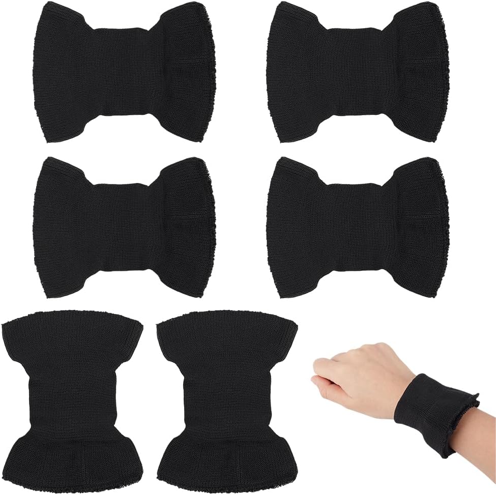 6Pcs 140x110mm/5.5x4.3inch Polyester Cuff Material Ribbed Cuff Fabric Elastic Ribbed Cuff for Clothing DIY and Garment Repair Black Durable Sewing Supply