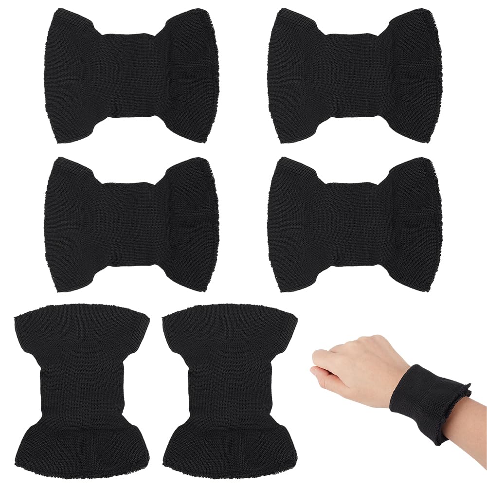6Pcs 140x110mm/5.5x4.3inch Polyester Cuff Material Ribbed Cuff Fabric Elastic Ribbed Cuff for Clothing DIY and Garment Repair Black Durable Sewing Supply