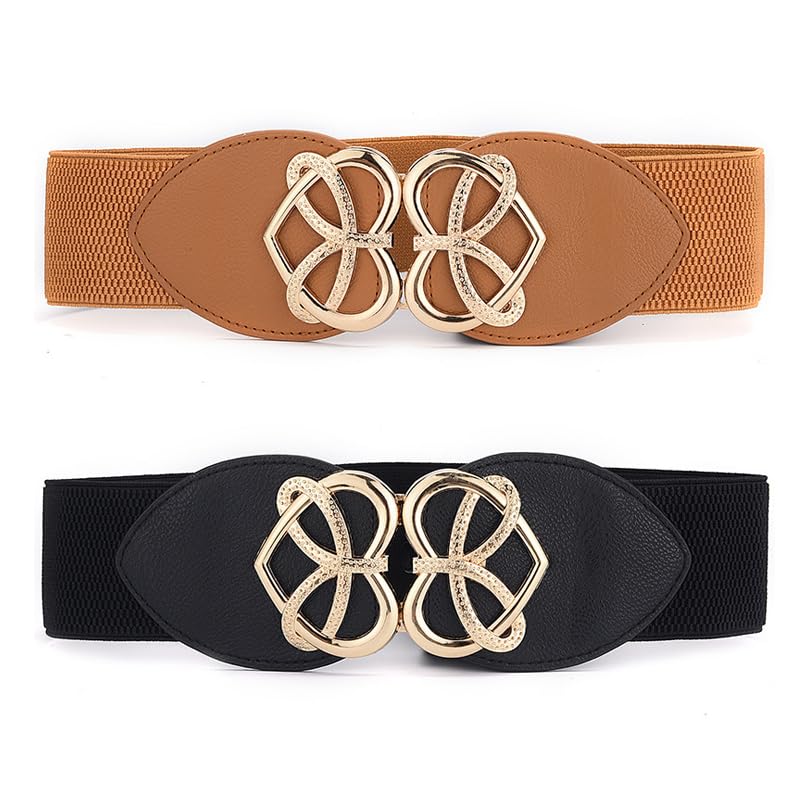 2 Pack Wide Waist belts for women Vintage Stretchy Belt Retro Fashion Cinch Belts for Dresses