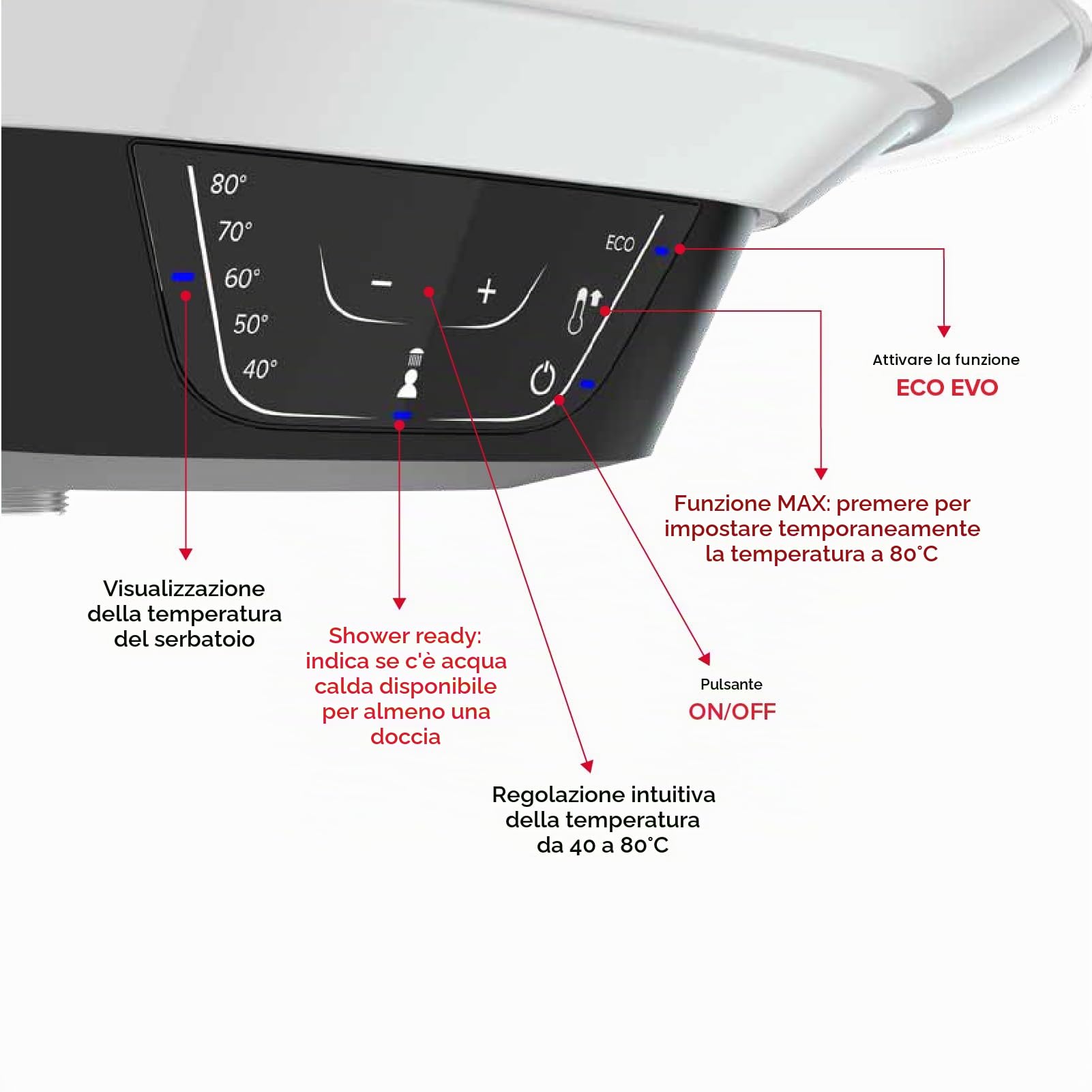 Ariston, Pro1 Eco Slim - Scaldabagno Elettrico Verticale, Thermos Elettrico 50 Litri, Regolazione della Temperatura Esterna 37,3 x 35,3 x 83,7 cm, Prodotto per Installazione in Spagna (Classe