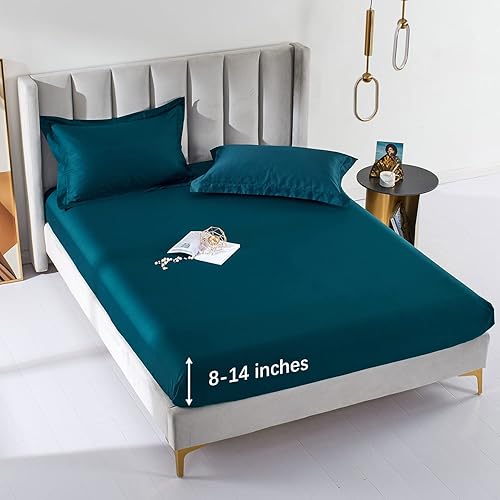 Miniatura 37 de Sábana bajera ajustable individual XL para dormitorio universitario, sábanas 100% algodón egipcio, sábanas bajeras de lujo con bolsillo profundo