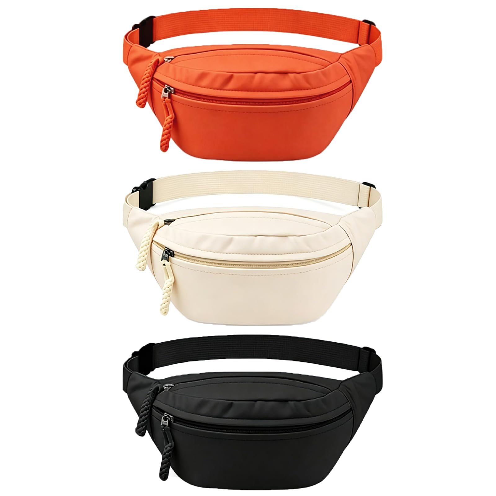 Set of 3 Waist Bags in Orange Black White, Adjustable Crossbody Belt Bag for Outdoor Activities, Secure Storage for Phones and Essentials, Water-Resistant Material, Compact Daily Use Fanny Pack for Wo