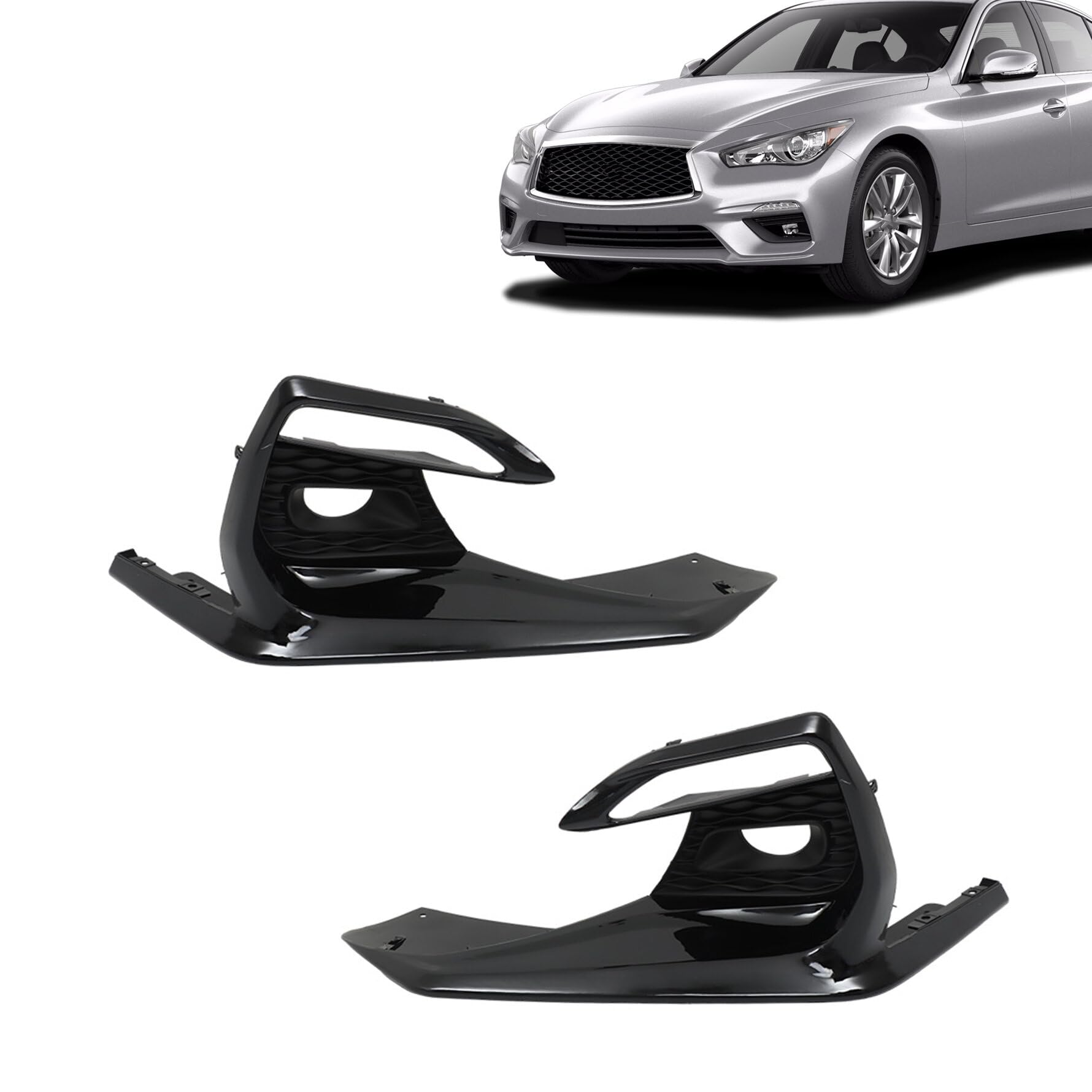 Black Fog Light Lamp Grille Bezels Cover Gloss Fits Infiniti Q50 - Foto 10