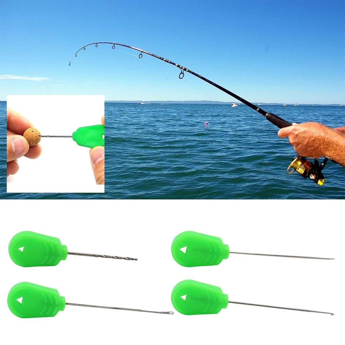 Sarini 4 Piezas Agujas para Cebo de Pesca de Carpas, Herramienta Trenzada para Aparejos