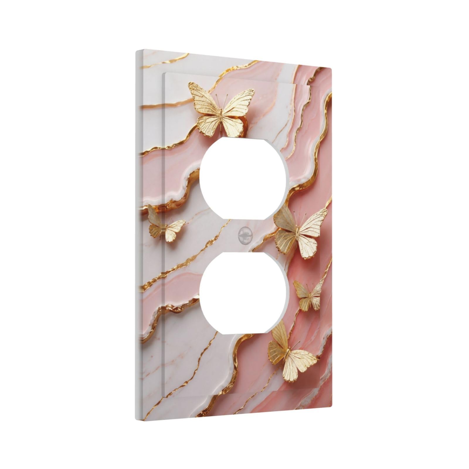 Xuejiaku Decorative Outlet Covers Luxury Blush Pink Gold Marble Butterfly 1 Gang Duplex Light Switch Cover Plate Unique Wall Plates for Electrical Switch Plate Covers for Bedroom Home Decor