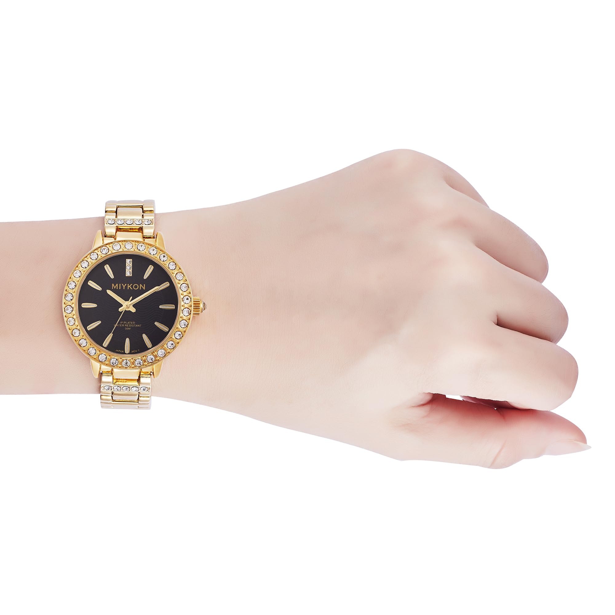 Miykon Relojes de plata y oro para mujer, pequeño y delicado reloj para mujer con cristales auténticos, pulsera de joyería para mujer pulida con iones, vidrio resistente a los arañazos, cuarzo japonés