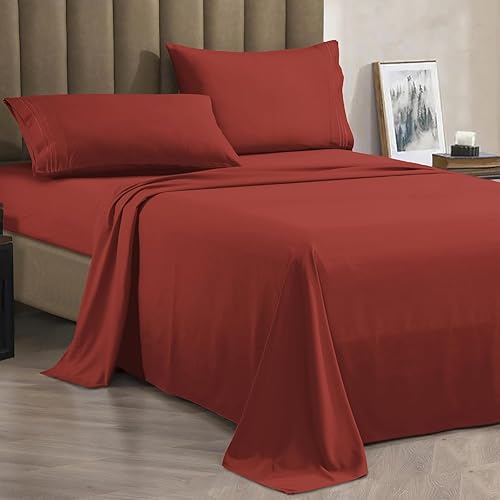 Vista 52 de Juego de sábanas de microfibra de 4 piezas prémium de calidad hotelera 1800 hilos, resistente a las arrugas, ultra suave y transpirable, juego