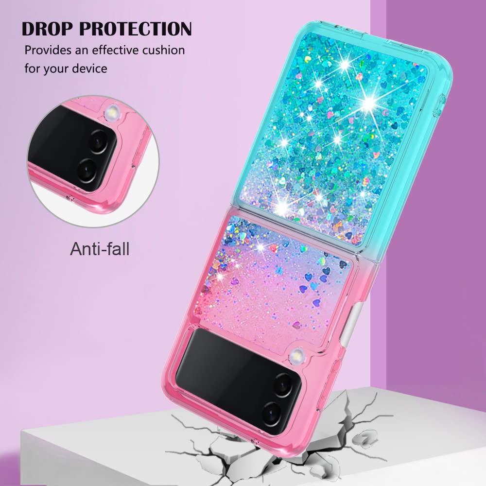 Glitter Liquid Case Compatible with Samsung Galaxy Z Flip3 5G, Anti Yellowing Protection Case Transparent Silicone Phone Case Shockproof Back Case Scratch Compatible with Samsung Galaxy Z Flip3 5G