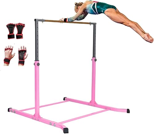 Gimnasia de 5 pies, atlética, barra horizontal, ajustable, Kip Bars, rosa, gimnasia, con guantes gratis, barra de gimnasia, para niños, hogar,