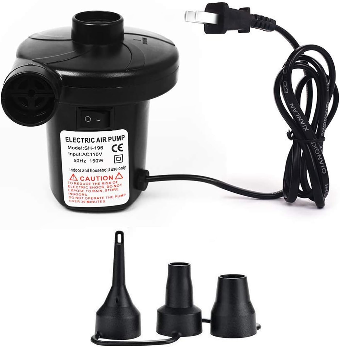 Electric Air Pump, Portable Air Pump Quick-Fill Inflator Deflator with 3in1 Nozzle Adapter for Air Mattresses Airbeds Boats Swimming Ring Inflatable Pool Raft(AC 110V/DC 12V)