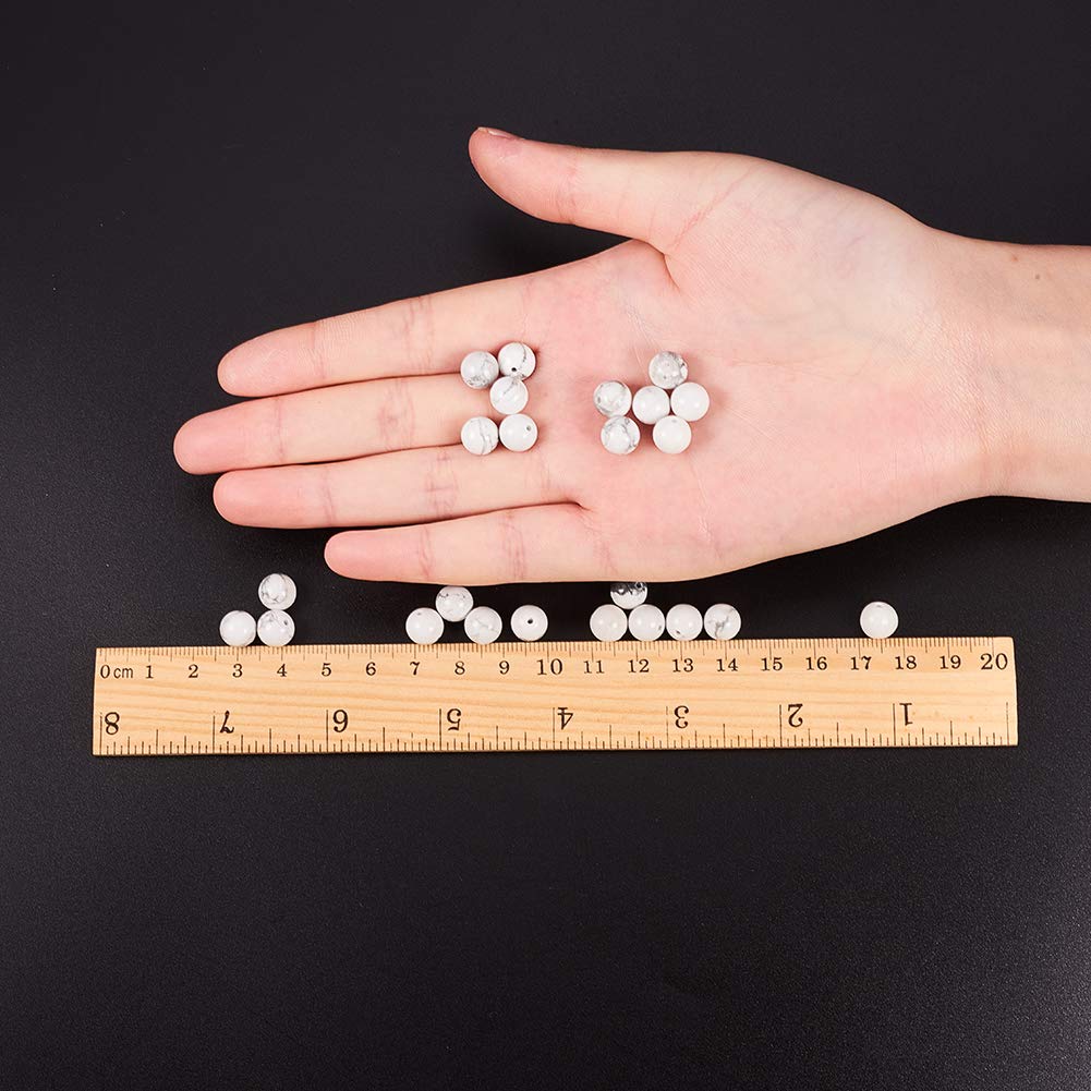 NBEADS 10 Strähnen Natur Rund Howlith Perlen Edelstein Perlen Stränge, weiß, Größe: ca. 8 mm im Durchmesser, Loch: ca. 1 mm, 15-40,6 cm