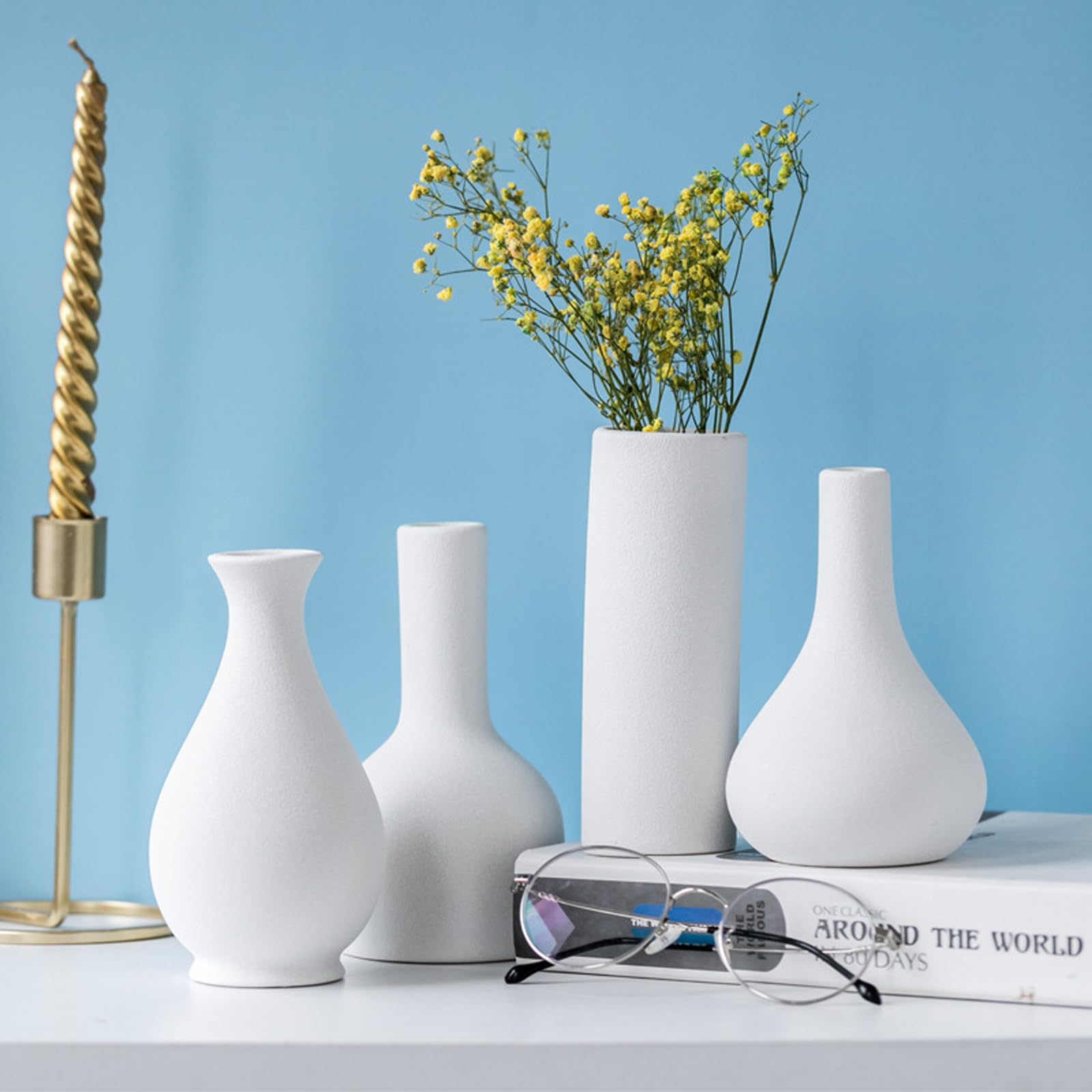 Ceramiczny wazon Dekoracyjny domowy wazon Nowoczesny mały wazon Dekoracyjny wazon buszel, elegancka dekoracja stołu Prezent na Dzień Matki dla mamy,White