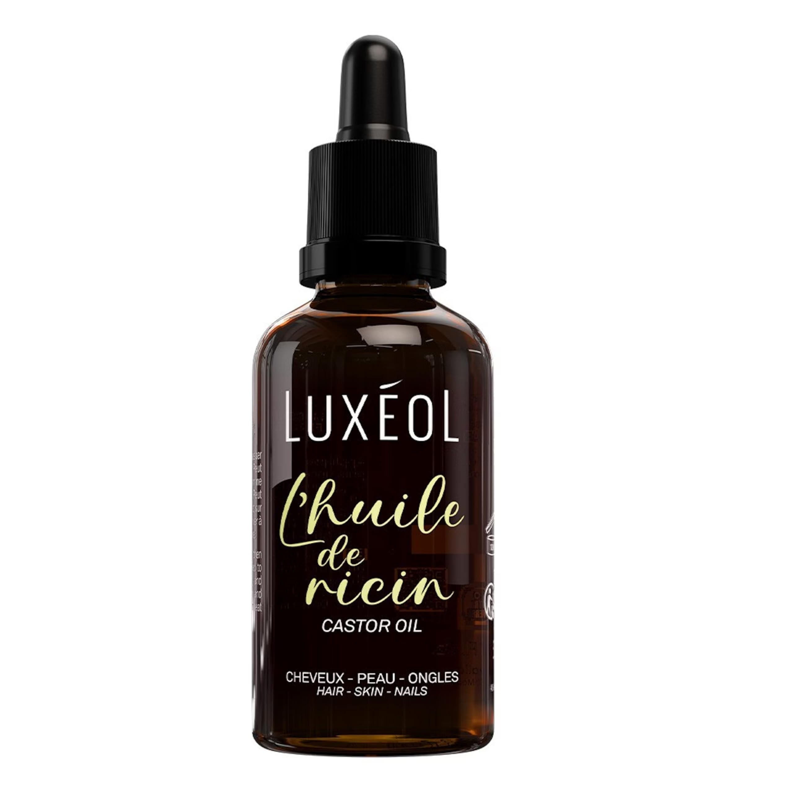 LUXÉOL - Huile De Ricin - Ongles & Peau - Aide À Nourrir, Protèger, Fortifier & À Favoriser La Pousse Des Cheveux - 100% D'Ingrédients D'Origine Naturelle - Fabriqué En France - 50ml