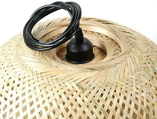 Miniatura 8 de Lámpara colgante de bambú tejida a mano, funciona con pilas, lámpara colgante tejida a mano de ratán, lámpara de araña natural, luz tejida con 1 luz