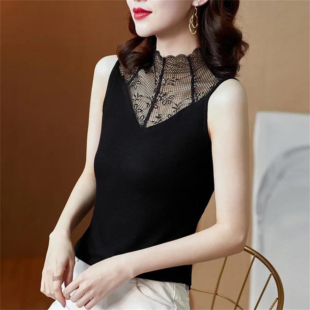 Top corto da donna estivo in pizzo a collo alto scava fuori senza maniche canotta slim