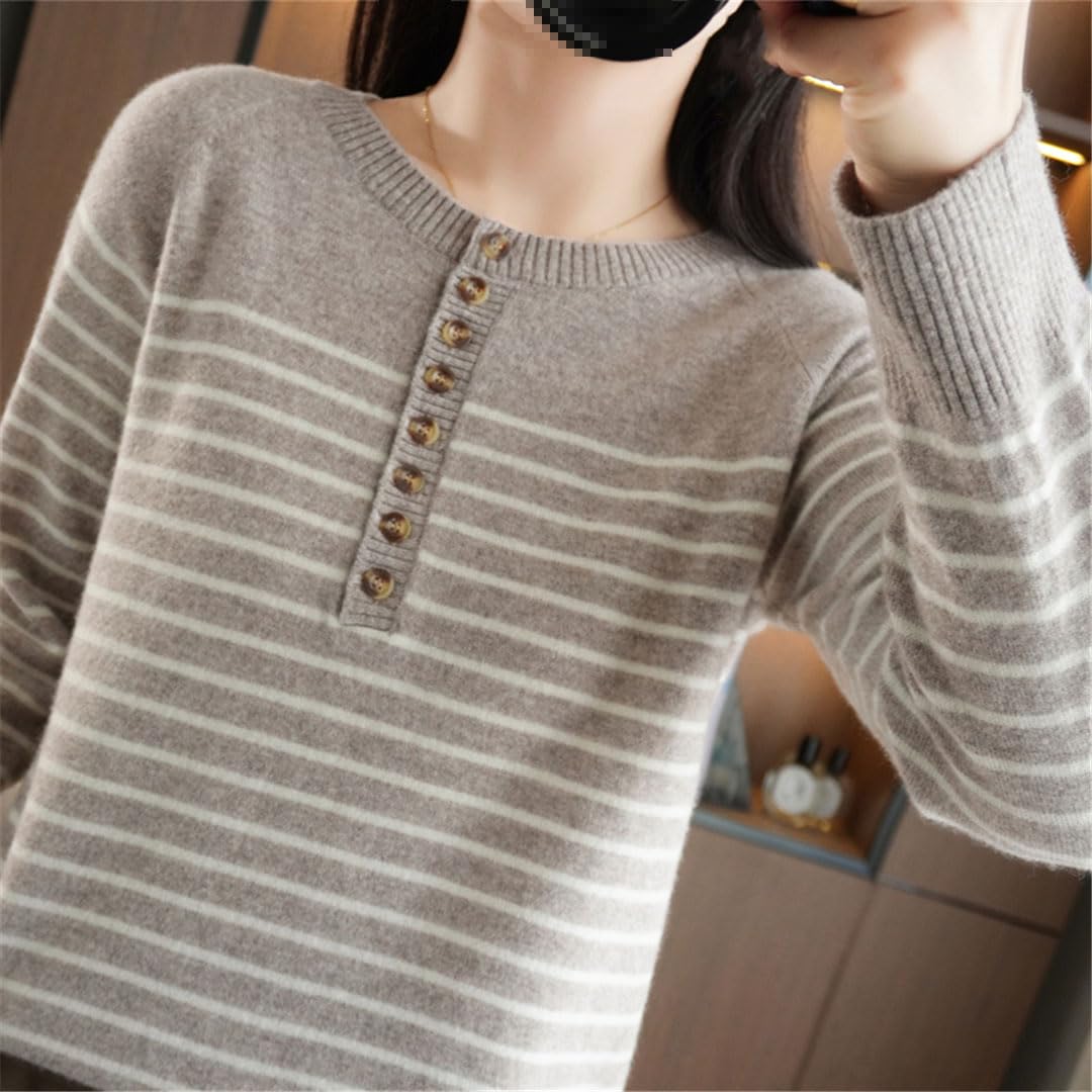 Vogrtcc Maglione da donna a maniche lunghe a righe autunnali e invernali