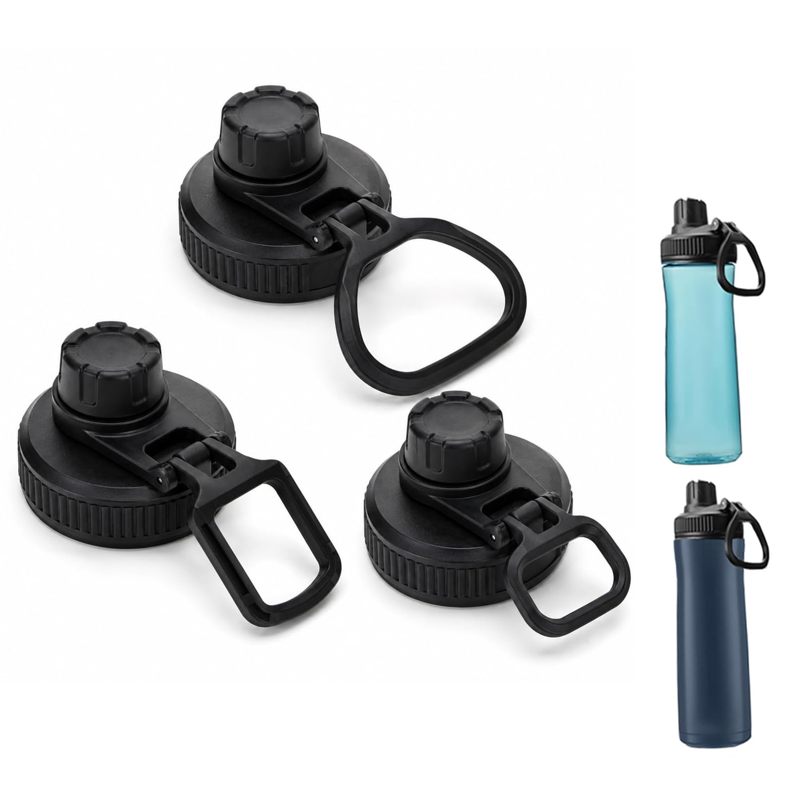 3-Piece Water Bottle Replacement Caps Set, Pexpo Bottle Caps Only, Black Finger Grip Bottle Lids for Dust Protection, Daily Hydration and Office Use-image-10