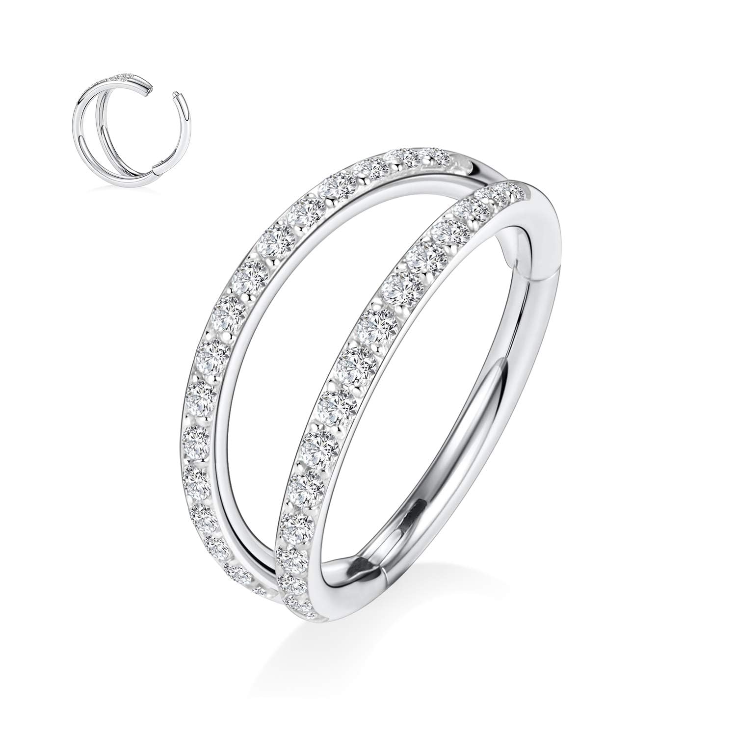 hengkaixuan G23 - Double anneau de nez en titane - 20 g / 18 g / 16 g - Helix Daith Rook Tragus Cartilage Conch - Créoles pour homme et femme - 6 mm à 12 mm