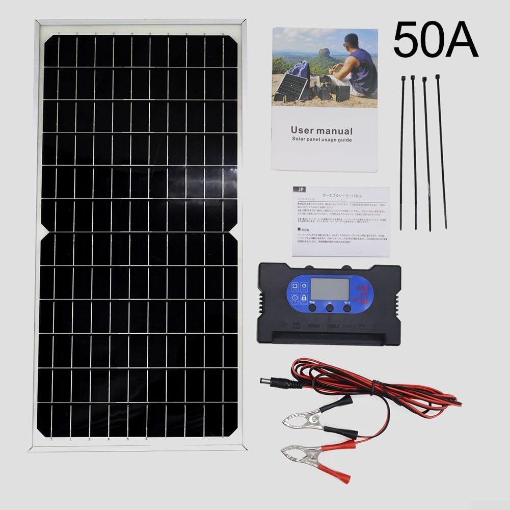 Kit pannello solare 100W 5/12/18V monocristallino con controller solare per la ricarica della batteria, roulotte, camper, barca (50A)