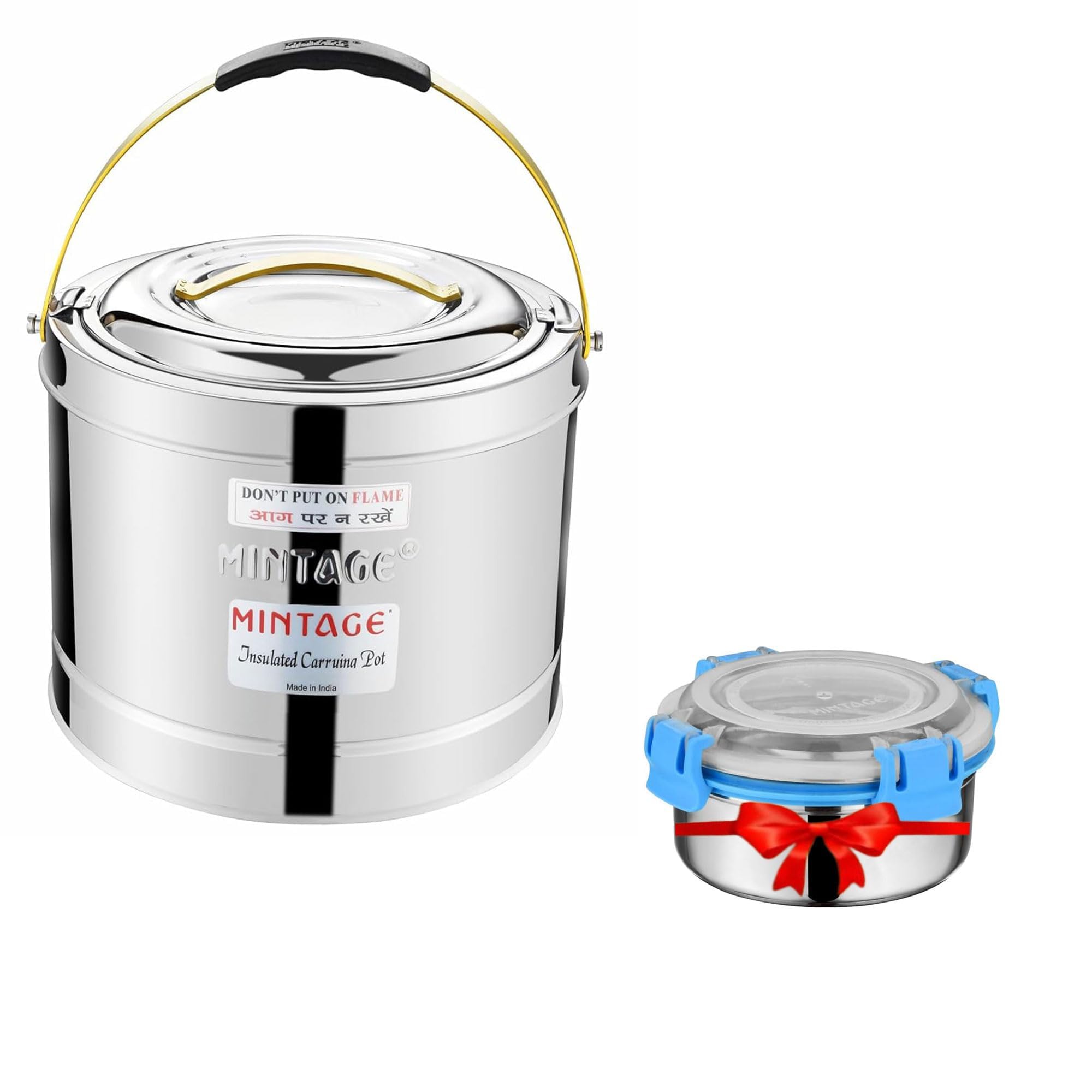 Mintage Stainless Steel Sambar Pot 5L with Free 200ml Leakproof Lunch Box Insulated Hot Pot Casserole for Cooking Durable Container Ideal for Indian Cooking Hotel Restaurant Canteens Travel Picnic