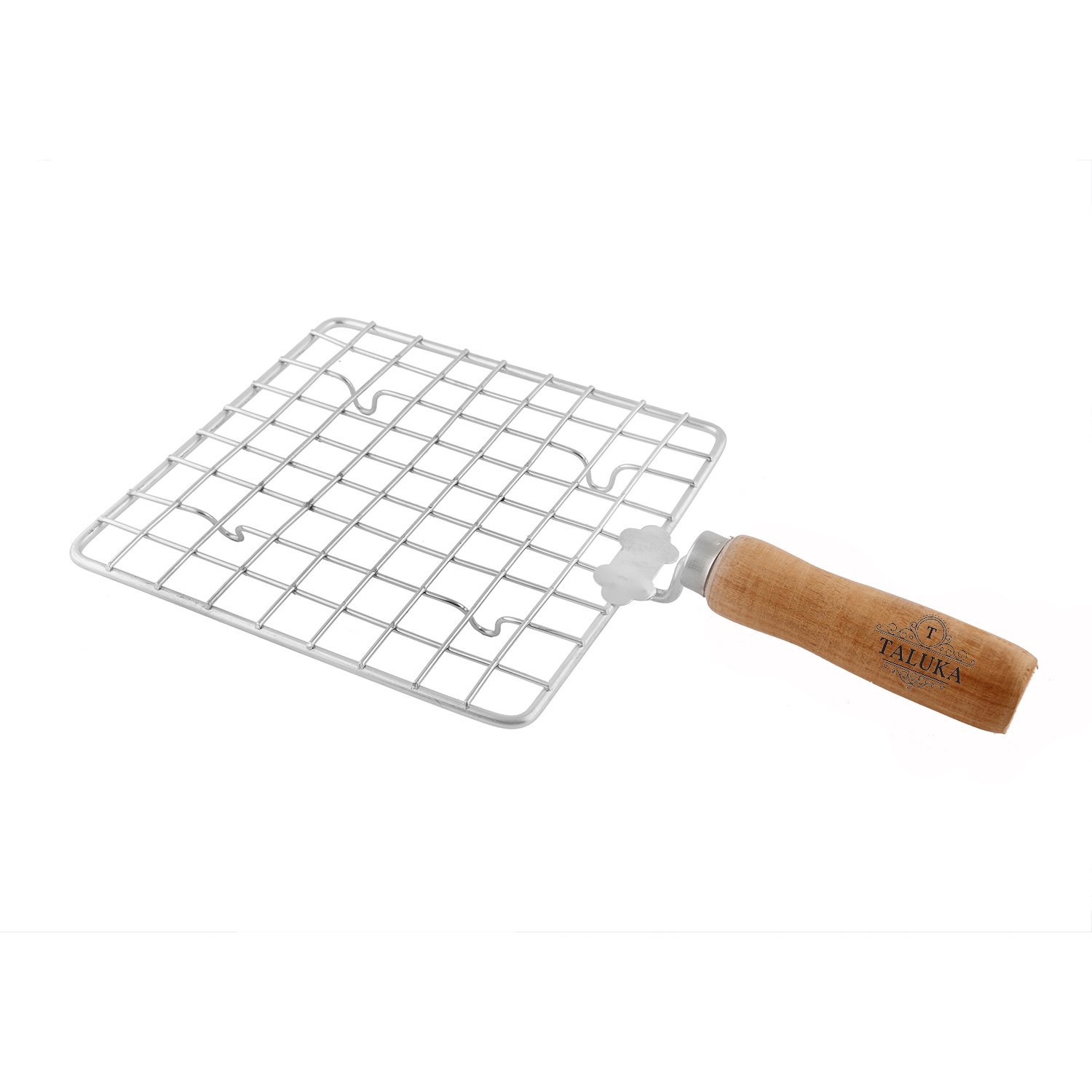 Taluka (Length :- 6.5 Inches) Stainless Steel Made Square Papad Jali Papad Maker Roti Roaster Papad Roaster Wooden Handle Best Quality