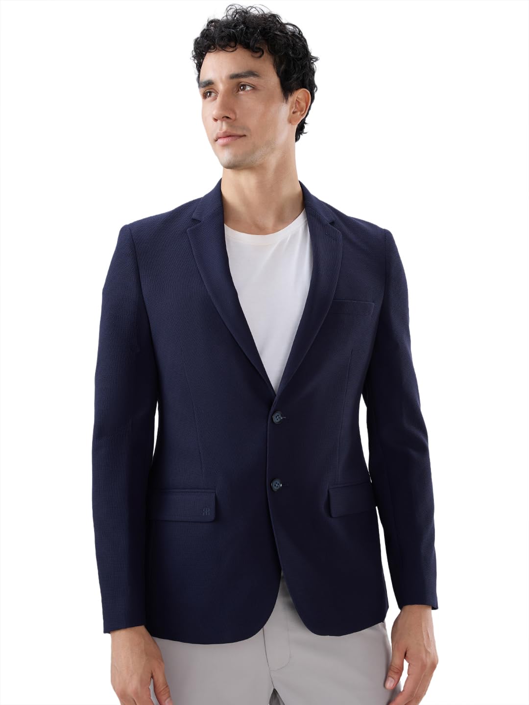 Men Contemporary Fit Structure Pattern Terylene Rayon Blend Notch Lapel Full Sleeve Formal Blazer-image-45