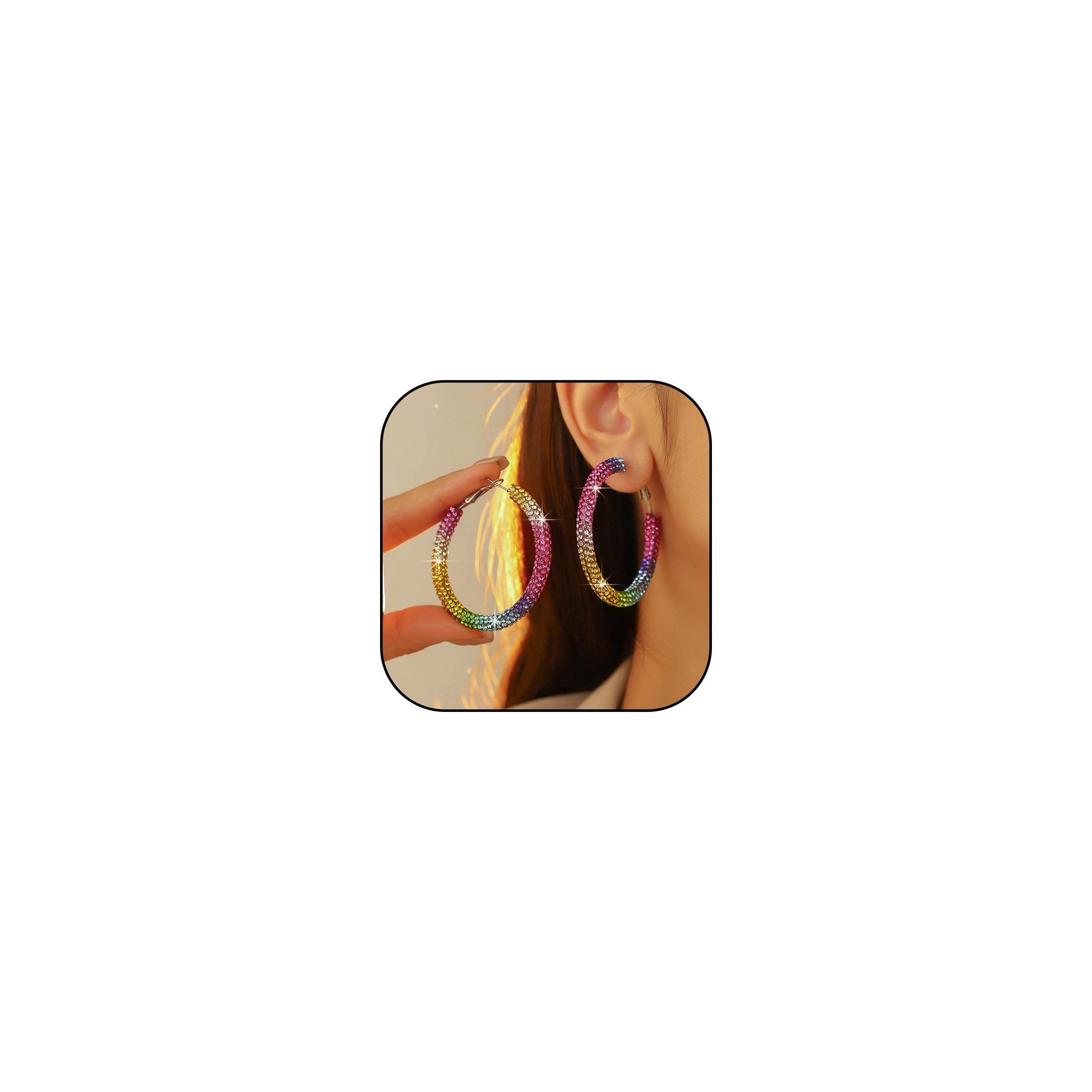 Large Rhinestone Hoop Earrings for Women 60mm Big Sparkly Gold/Silver Hoop Earrings Crystal Statement Hoops Earring Wedding Prom Formal Party Gifts-image-33