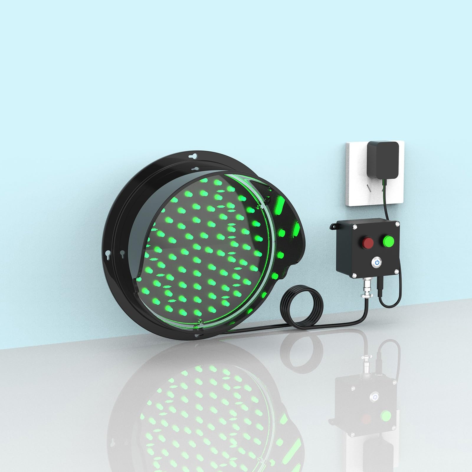 Feu Tricolore, Lampe Murale avec Interrupteur Feux Tricolores, Boîtier PC, Feu de Circulation LED avec Adaptateur avec Bouton, Plug Play 12V(20cm/8in)