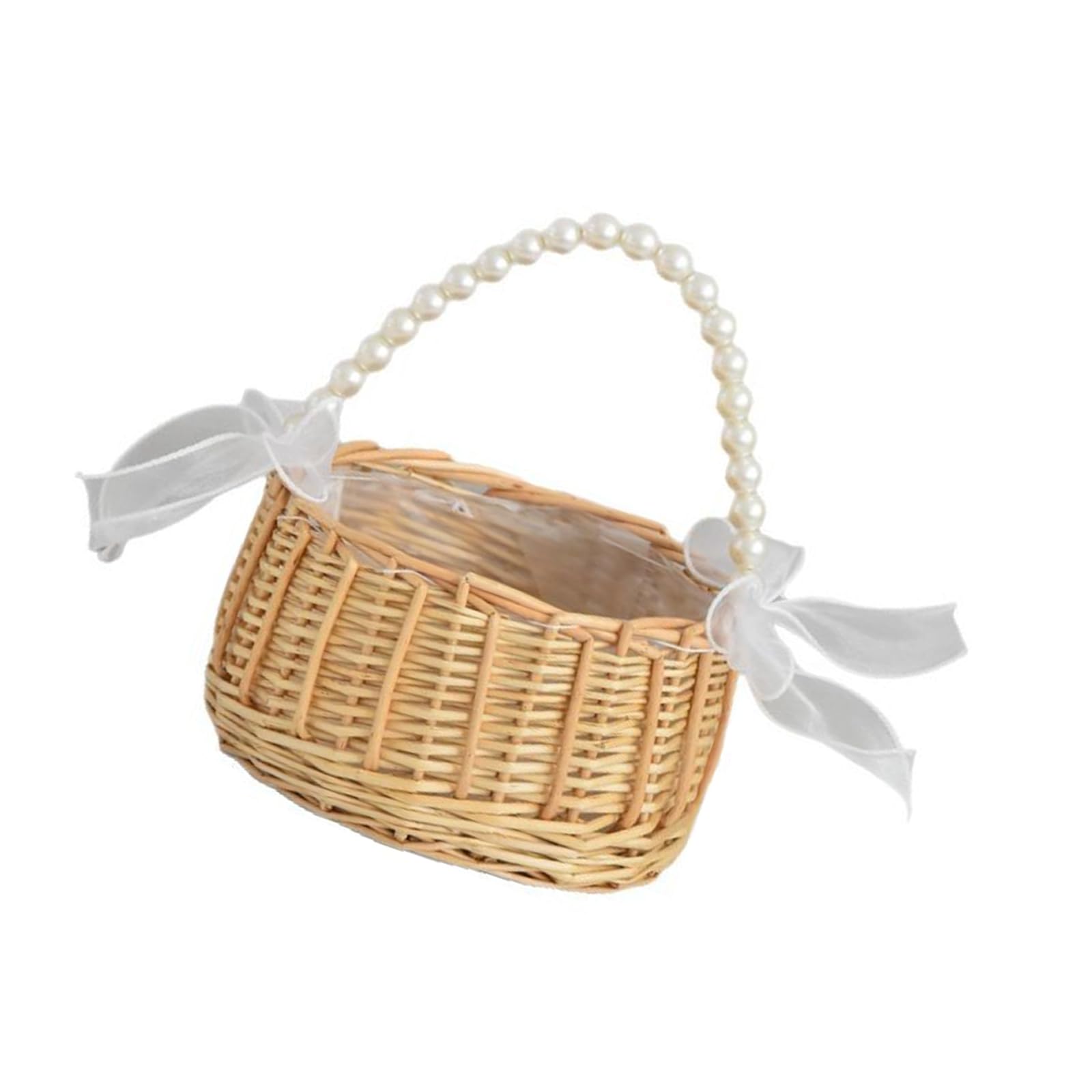 MICFENY Elegant Pearls Decorated Handheld Basket Unique Pearls And Fish Tail Ribbon Inspired Handheld Basket For Elegant Event